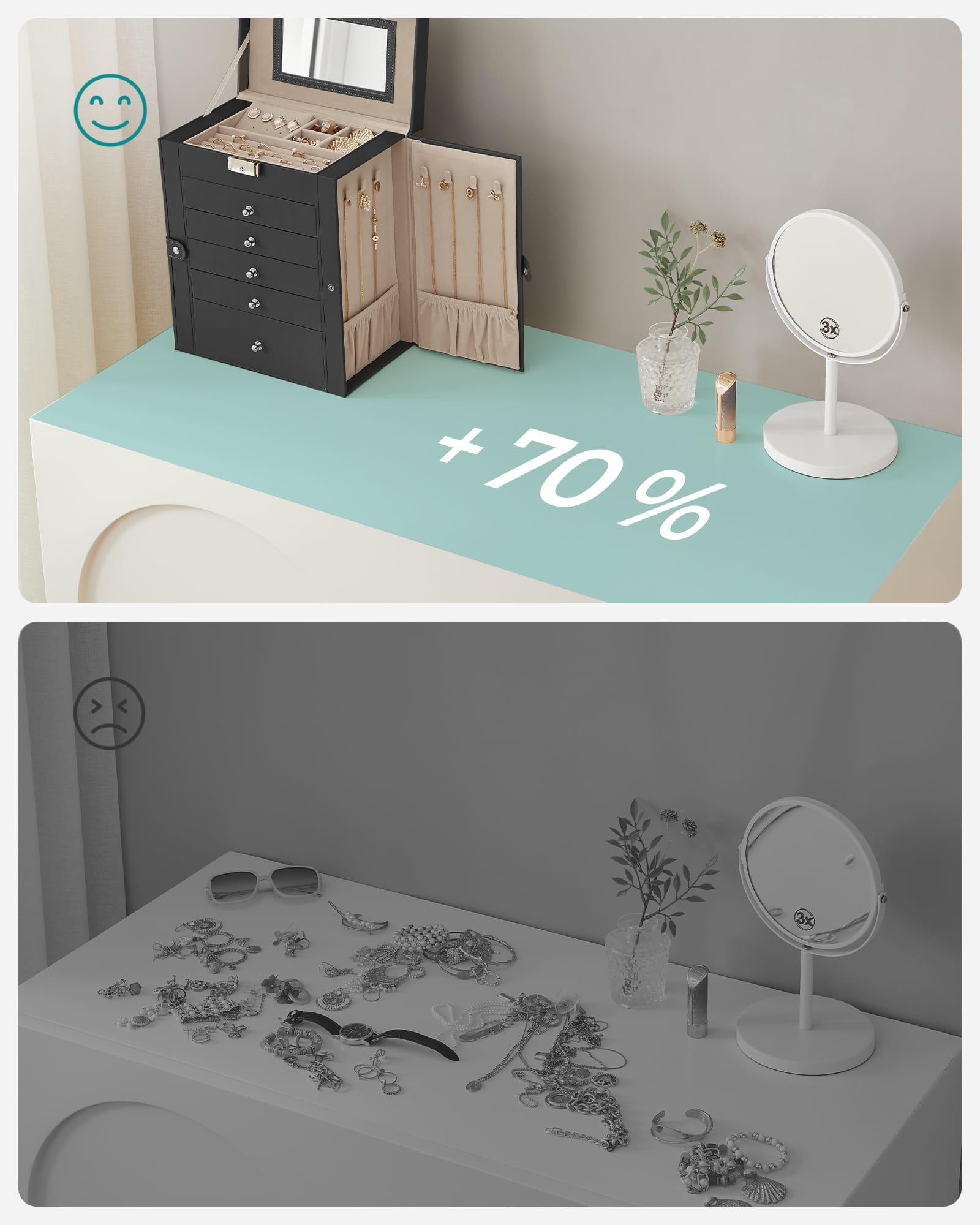 Portagioie VALORA con specchio, elegante design nero - JBC152B01