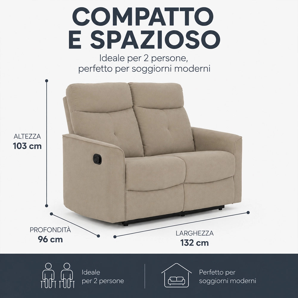Divano 2 Posti Recliner Manuale Poltrona Reclinabile 2 Posti Tortora 132x96x103cm