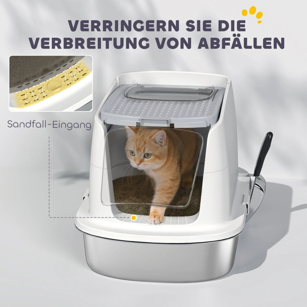 Casetta per gatti chiusa in acciaio inox con paletta e sacchetti antiodore ¨C zephmum ¨C 56x42x38
