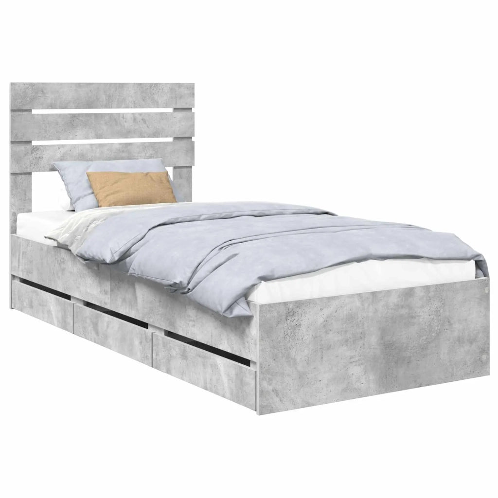 Struttura del letto con cassetto Grigio cemento 75 x 190 cm
