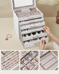 Portagioie Valora bianco con specchio e 5 cassetti foderati in velluto