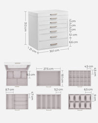 Portagioie Valora bianco con specchio e 5 cassetti foderati in velluto