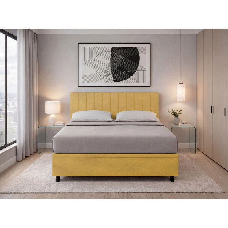 Letto imbottito Matrimoniale 180x200 cm Vertical - Contenitore,Microfibra,Ocra