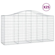 Cestini gabbioni recinzione a gabbia muro di contenimento ad arco 25 pezzi 200 x 50 x 100/120 cm ferro zincato argento 02_0040672