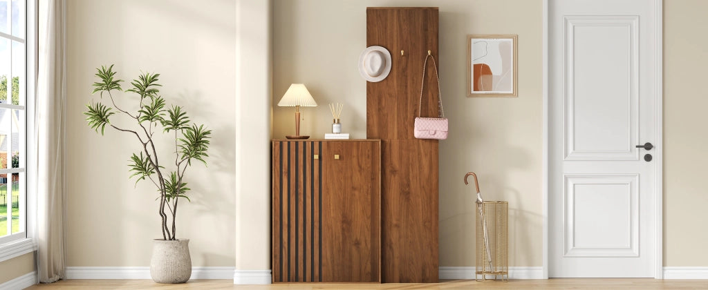 Set mobili da ingresso con scarpiera, appendiabiti in MDF noce