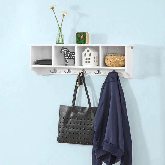 Display per parete con 4 componenti, 5 ganci - stendardo per parete, armadio per bagno, armadio per cucina 

Modello: 5H-4C 
Materiali: legno
Dimensioni: 150 x 50 x 30 cm
Colore: bianco
Peso: 15 kg
Capacità di stoccaggio: 4 componenti