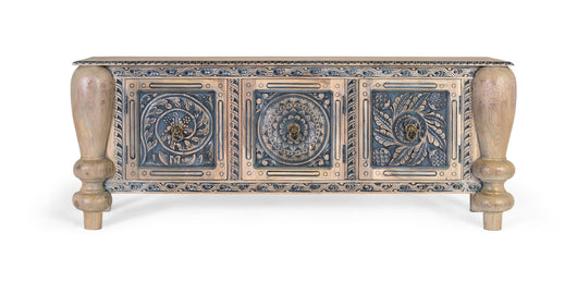 Credenza in teak massello intagli a mano e gambe tornite