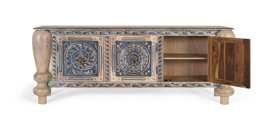 Credenza in teak massello intagli a mano e gambe tornite