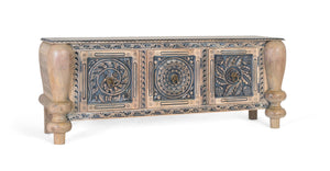 Credenza in teak massello intagli a mano e gambe tornite