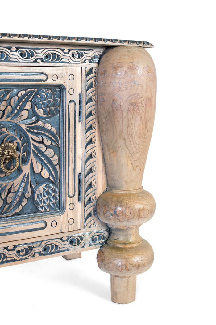 Credenza in teak massello intagli a mano e gambe tornite