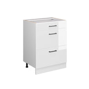 Vicco Mobiletto base per cucina Bianco lucido 60 cm con cassetti, senza piano di lavoro