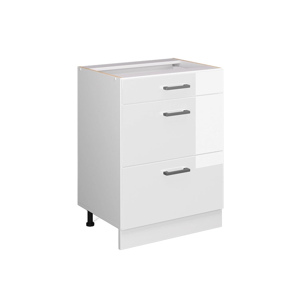Vicco Mobiletto base per cucina Bianco lucido 60 cm con cassetti, senza piano di lavoro