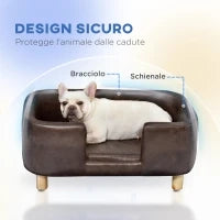 Divanetto per Animali, Cuscino Imbottito in Gommapiuma Rimovibile, Cane di Taglia Media Piccola, Marrone Scuro 74x48.5x31cm