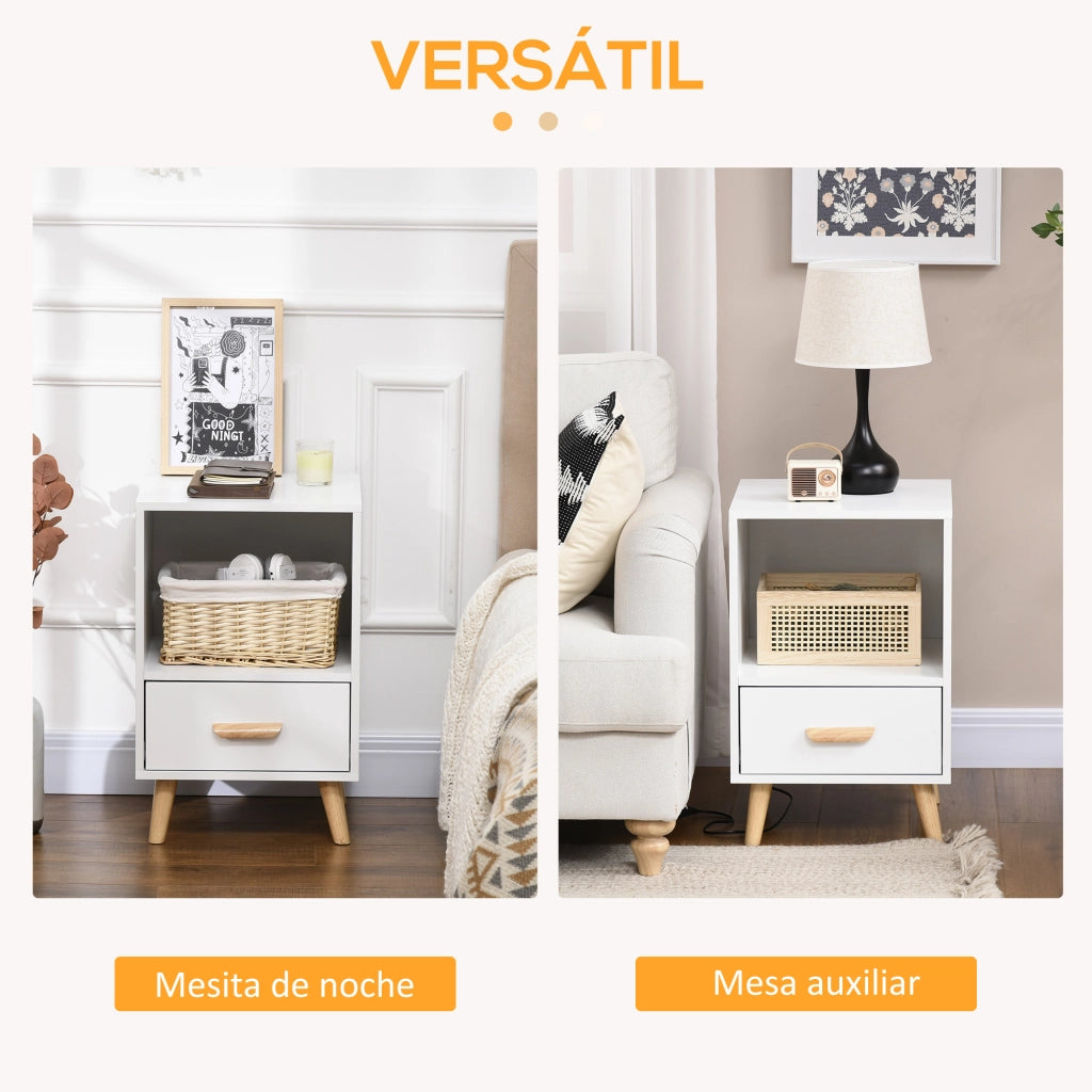 Comodino con cassetto e ripiano ¨C zephmum ¨C bianco 40x40x62 cm