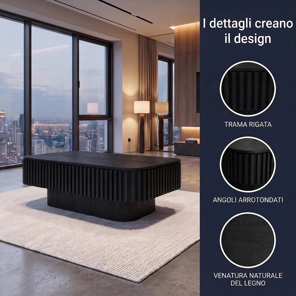 Tavolino da salotto 98 cm; coffee table with hidden storage e coperchio rimovibile; MDF e legno; nero