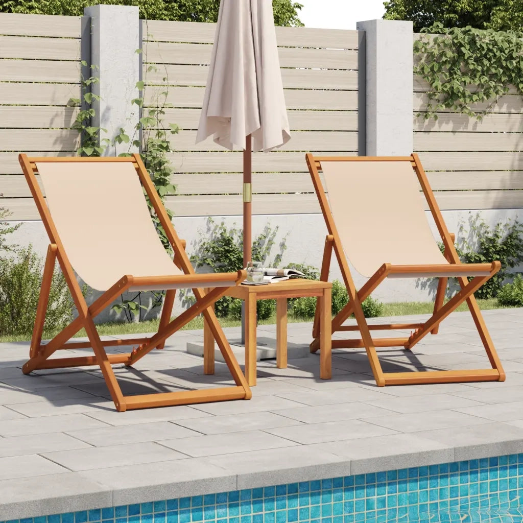 Sedia da Giardino | Sedia da Spiaggia Pieghevole Beige Legno di Eucalipto e Tessuto