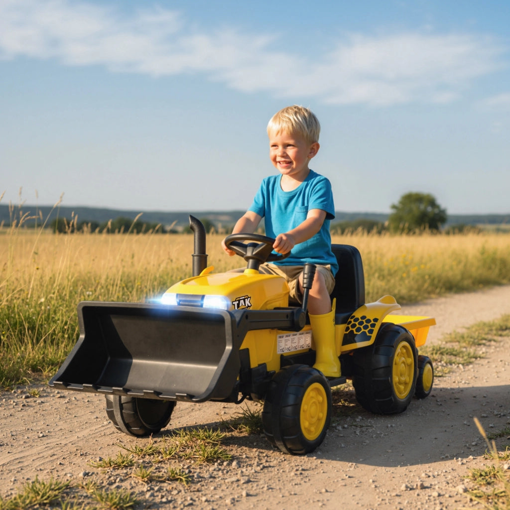 Escavatore Giocattolo Elettrico 12V con Benna e Rimorchio ¨C zephmum ¨C Giallo