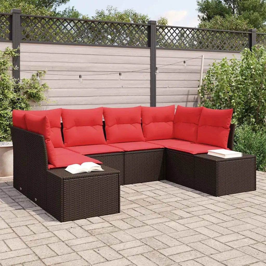 Set Divano da Giardino con cuscino 6 pcs Marrone polyrattan