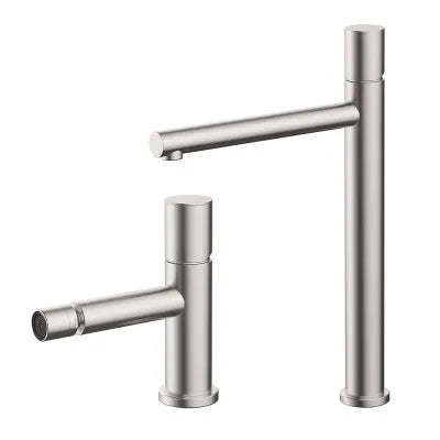 Set miscelatori lavabo alto e bidet satinato senza leva in acciaio inox Gemini