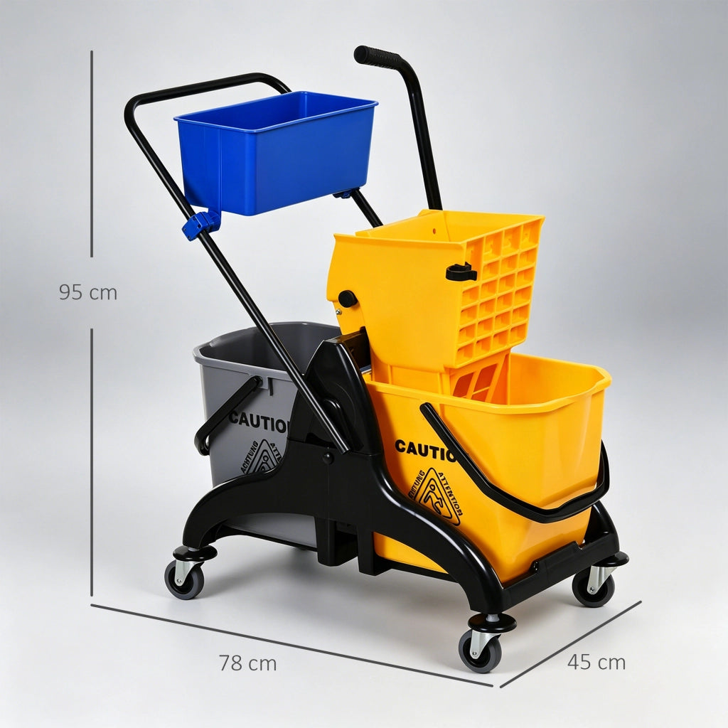 Carrello per pulizia con cestino e secchio 26 L ¨C zephmum ¨C 78x45x95 cm giallo