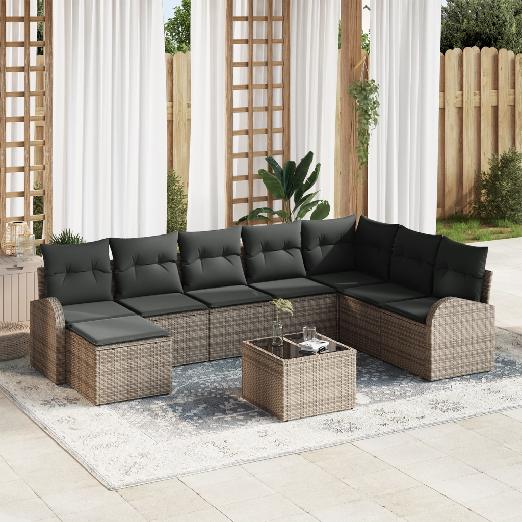 Set da giardino in rattan sintetico da 8 pezzi con cuscini neri