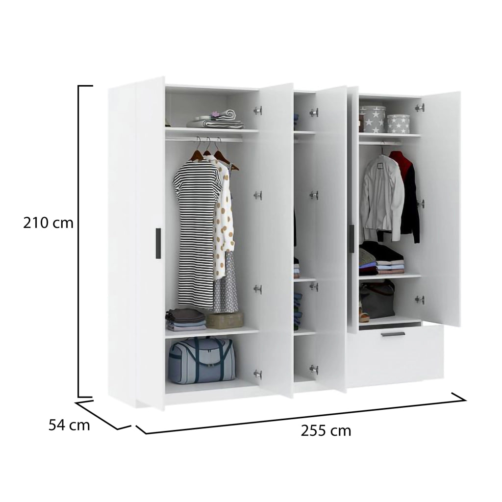 Armadio Camera da Letto Letesori, Guardaroba Grande 3 Ripiani, 225x210h cm Bianco