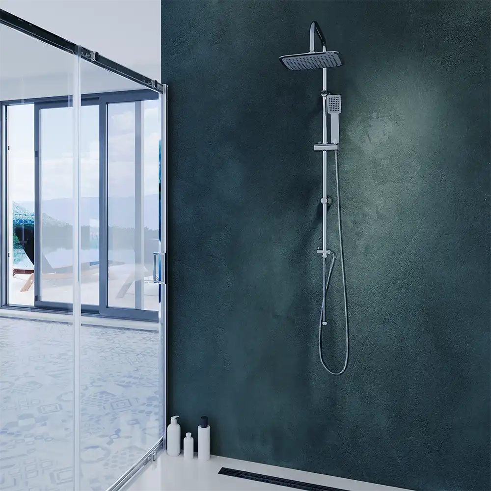 Colonna doccia in acciaio inox con deviatore a due vie e soffione 19x26 cm | Reno