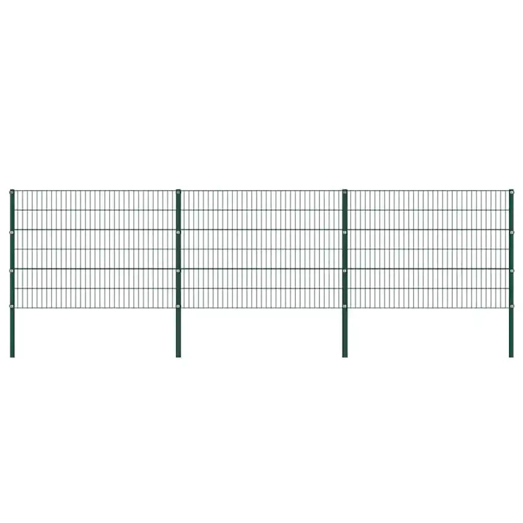 Pannello di Recinzione con Pali in Ferro 5,1x1,2 m Verde