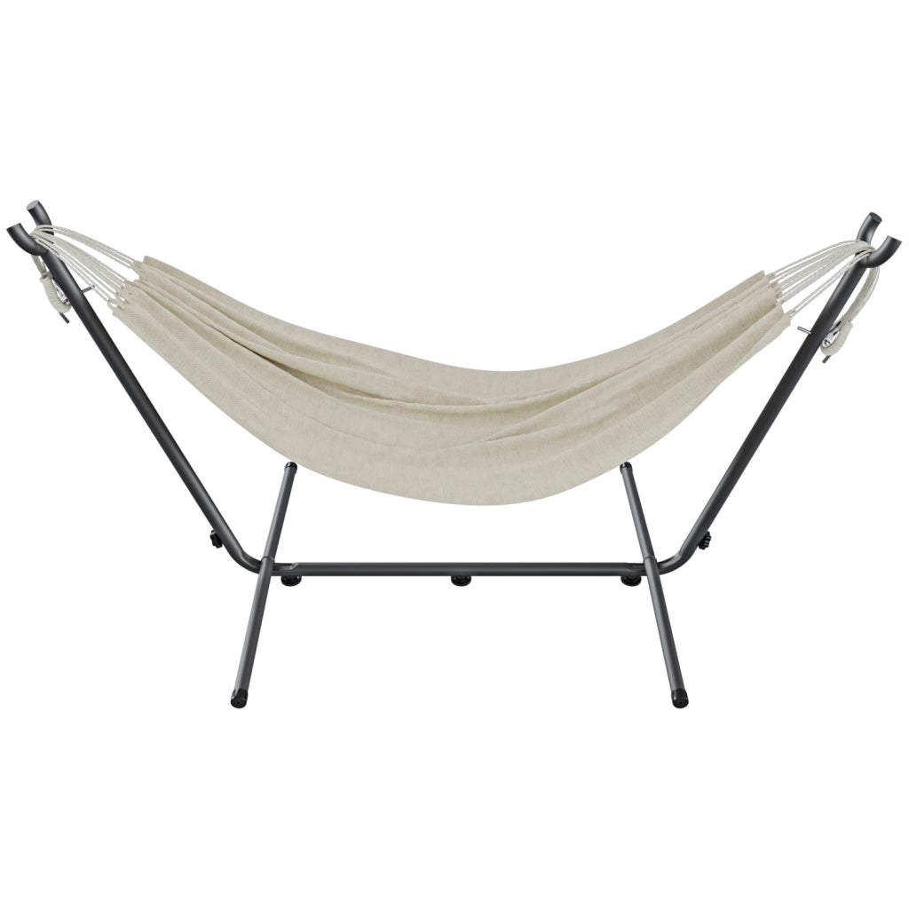 Amaca Brasiliana Con Supporto In Acciaio Altezza Regolabile Telo Cotone Da Esterno Per Giardino Balcone Piscina 100 x 110 x 265 Cm Nero E Beige