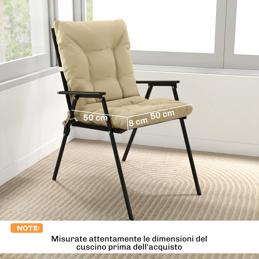 Set 2 Cuscini per Sedie da Esterno con Lacci di Fissaggio, in Poliestere e Cotone, 120x50x8 cm, Beige