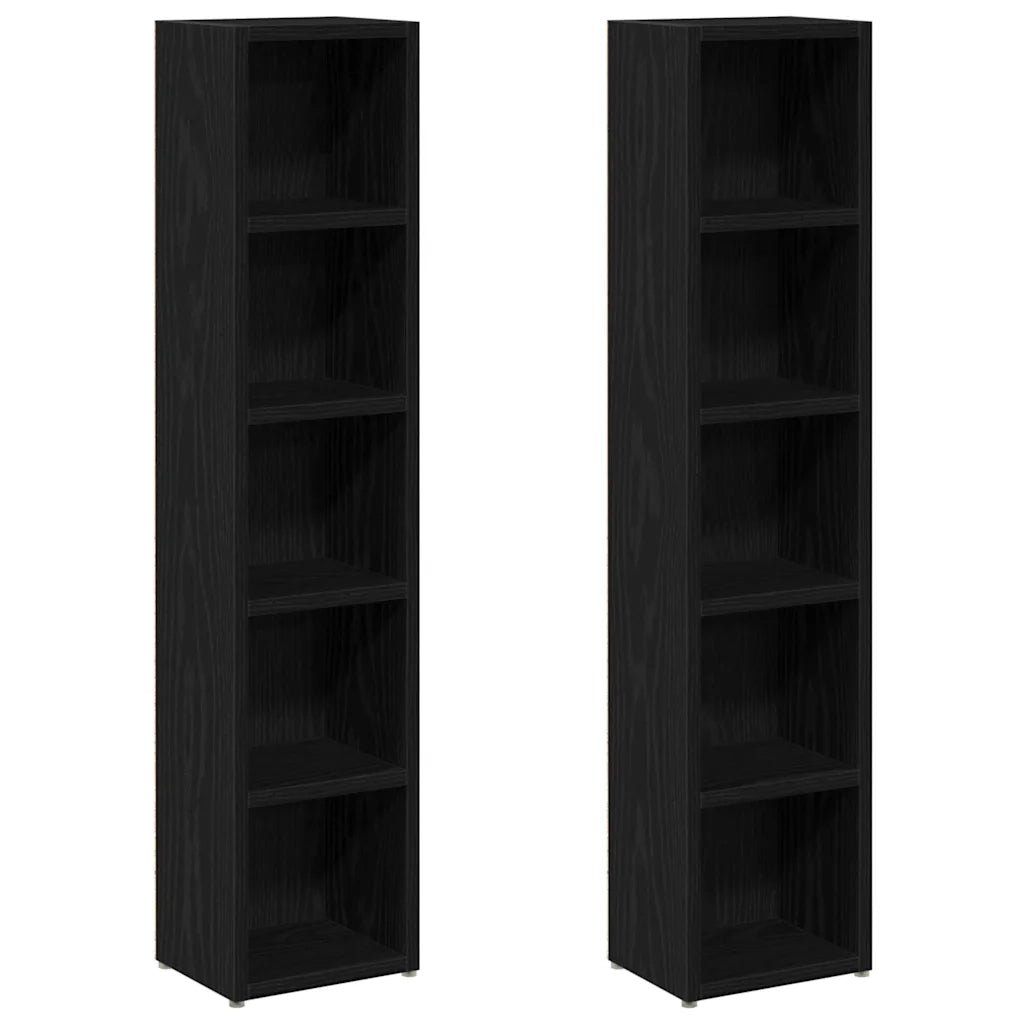 Scaffali Porta CD 2 pz Rovere Nero 21x16x93,5 cm in Truciolato