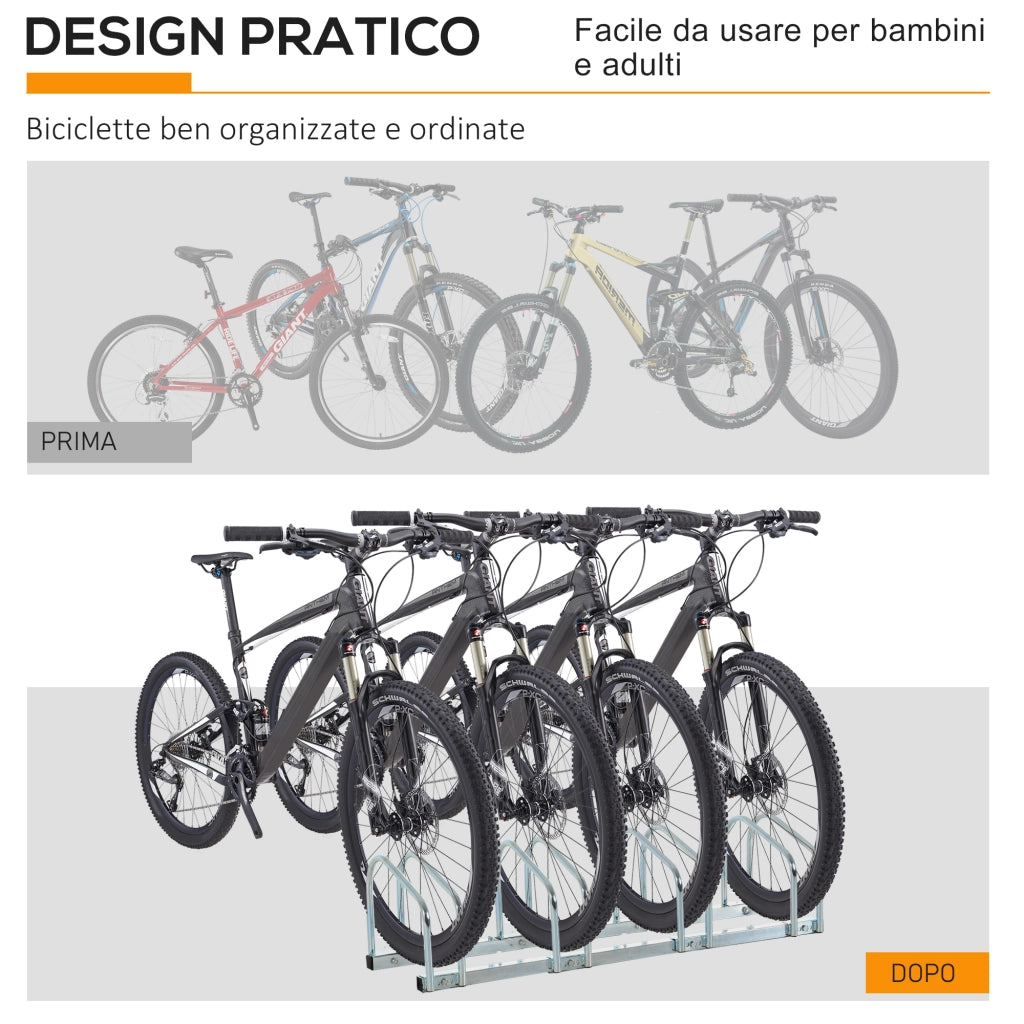 Rastrelliera Portabiciclette per 4 Bici ¨C Xylo ¨C Acciaio Argento 110x33x27 cm