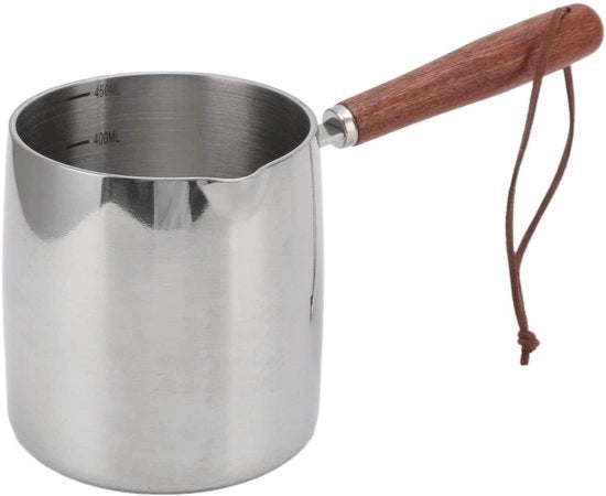Bollitore 450ML - Pialla in Acciaio Inossidabile - Piastra Cucina - Induzione/Gas/Elettricità - Maniglia in Legno - Beccucchi Doppio - Prestazioni di Riscaldamento Professionali - Ciotola per Latte