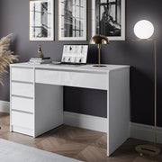 Massico, Scrivania 4 Cassetti, 120x55x143h cm Bianco Bianco Lucido