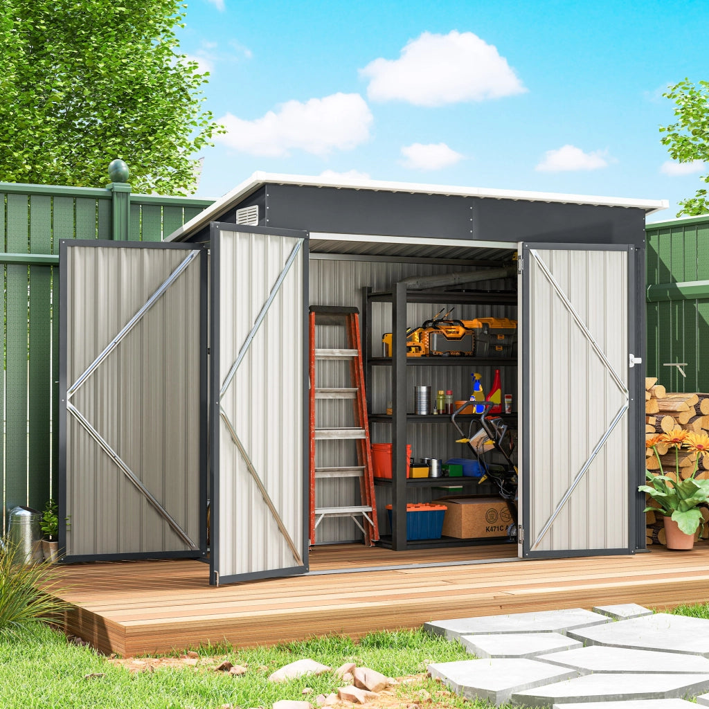 Casetta Box da Giardino 234x132x185 cm con 3 Porte Bloccabili in Acciaio Grigio Scuro