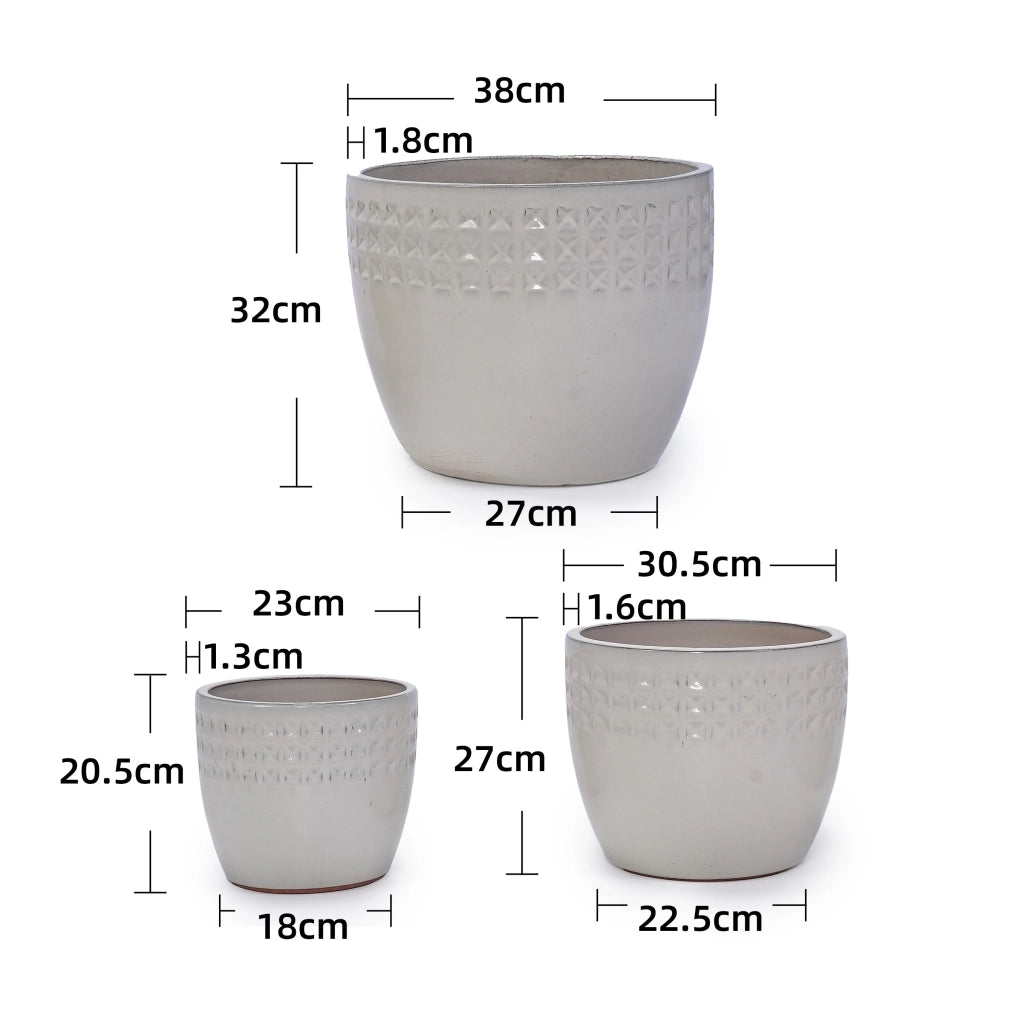 SET VASI DA FIORI 3 PEZZI Ø38/30,5/23 cm Ceramica Avorio
