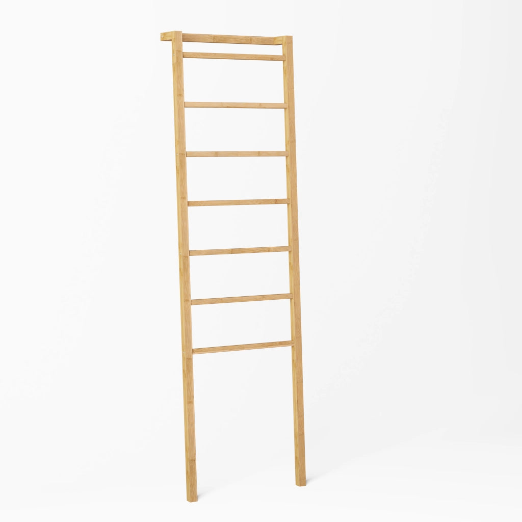 Scala porta asciugamani in bambù naturale a 7 pioli, design minimalista per bagno e casa