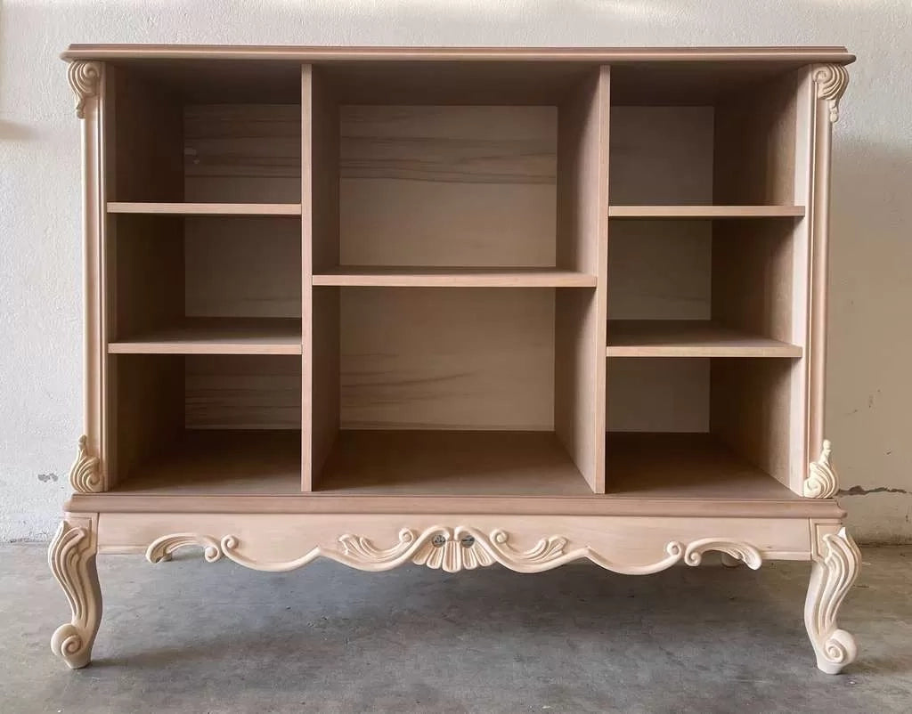 Credenza bacheca a giorno classica barocco legno grezzo 130x48x100 - Mobili 2G