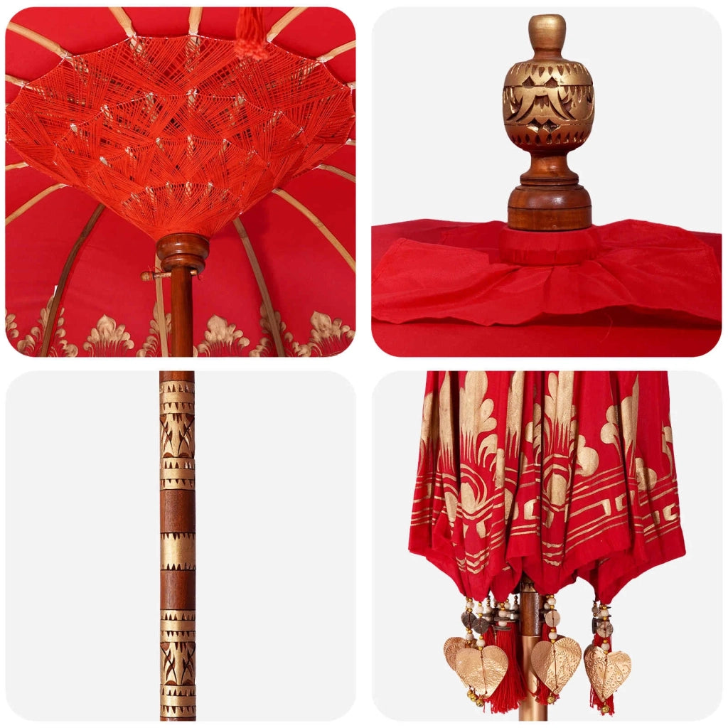 Ombrello balinese con base Rosso e Marrone 220 x 220 x 295 cm 3433025