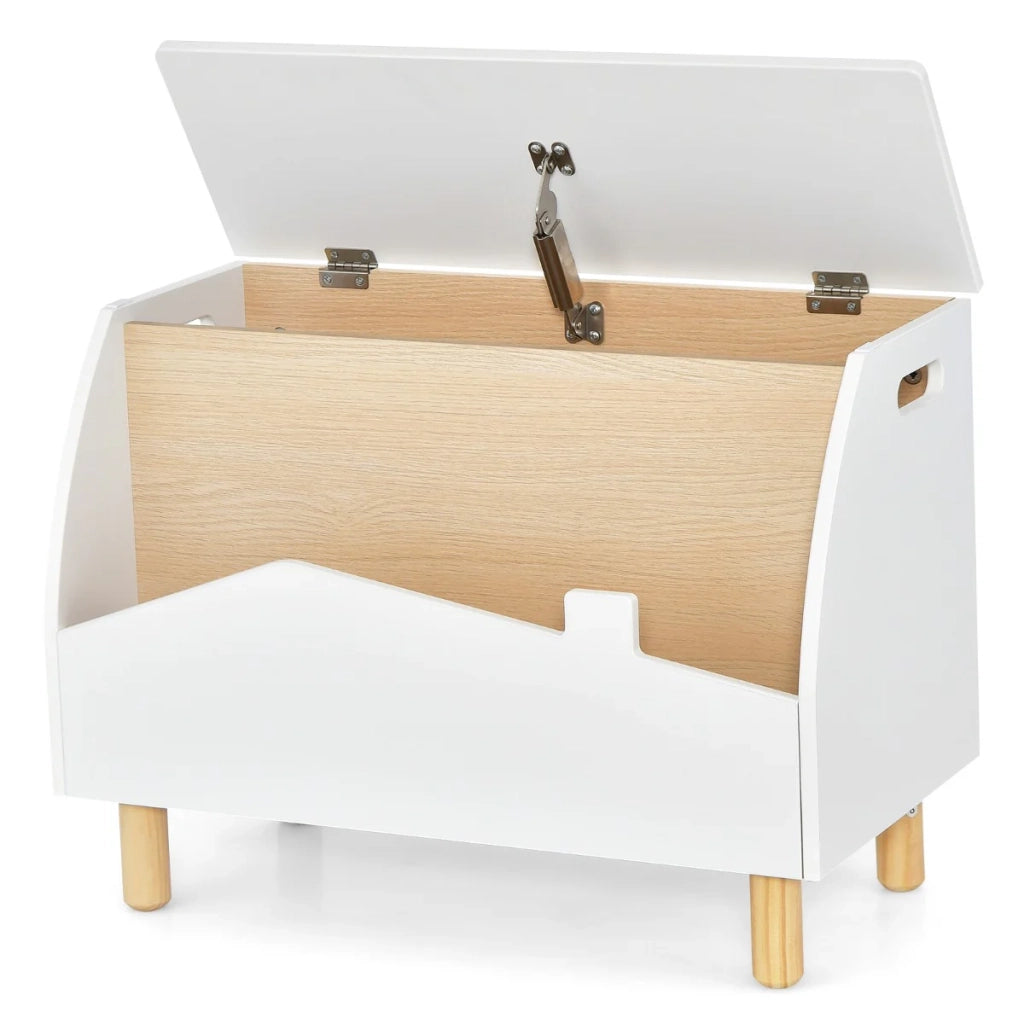 Elegante baule portagiochi multifunzionale con ripiano espositivo 60 x 33 x 44 cm in MDF bianco 20_0011499