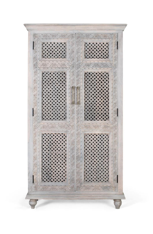 Armadio a 2 ante in legno massello di mango con finitura anticata