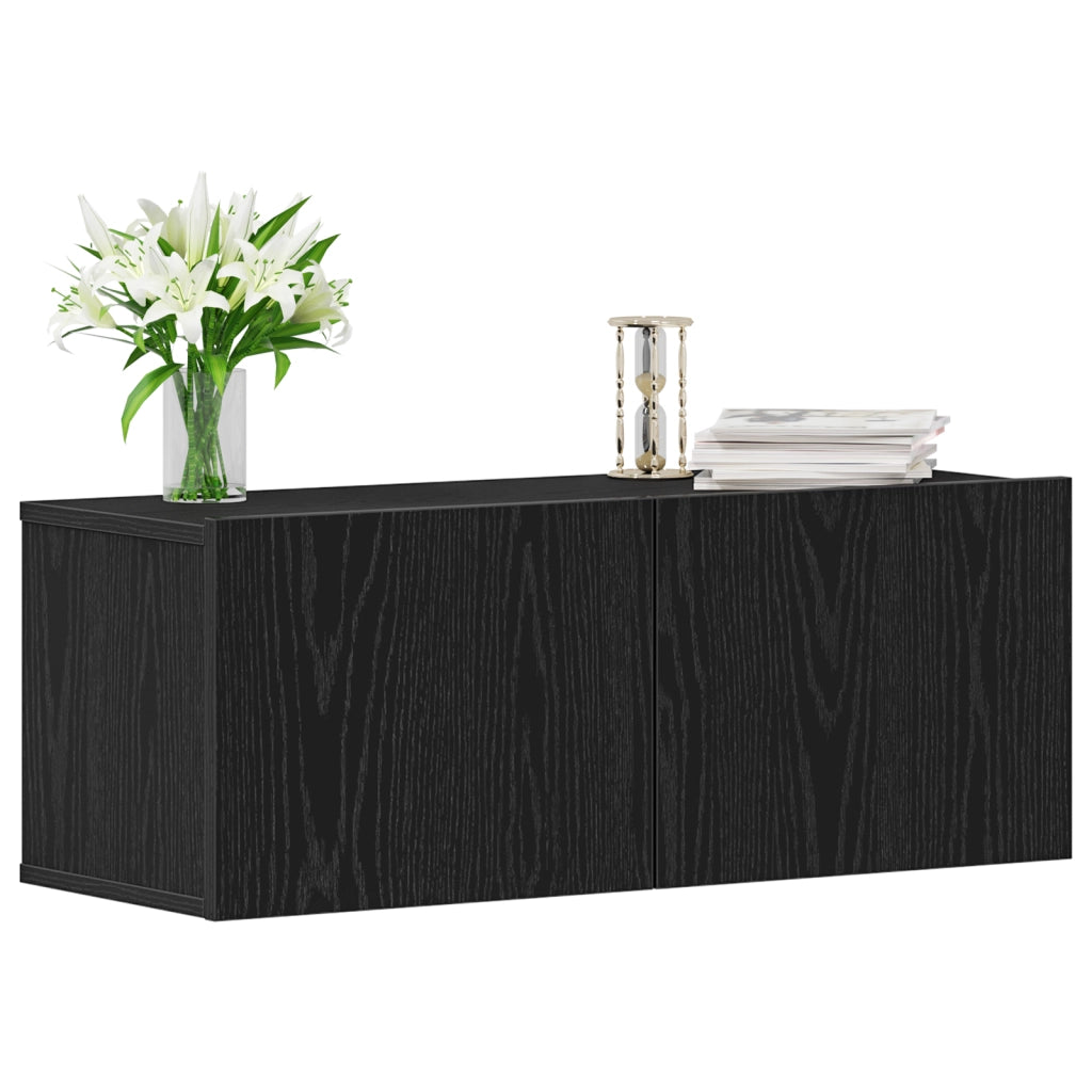 Armadi da muro per TV (Set di 2) - Rovere Nero, 80x30x30 cm, Legno ingegnerizzato