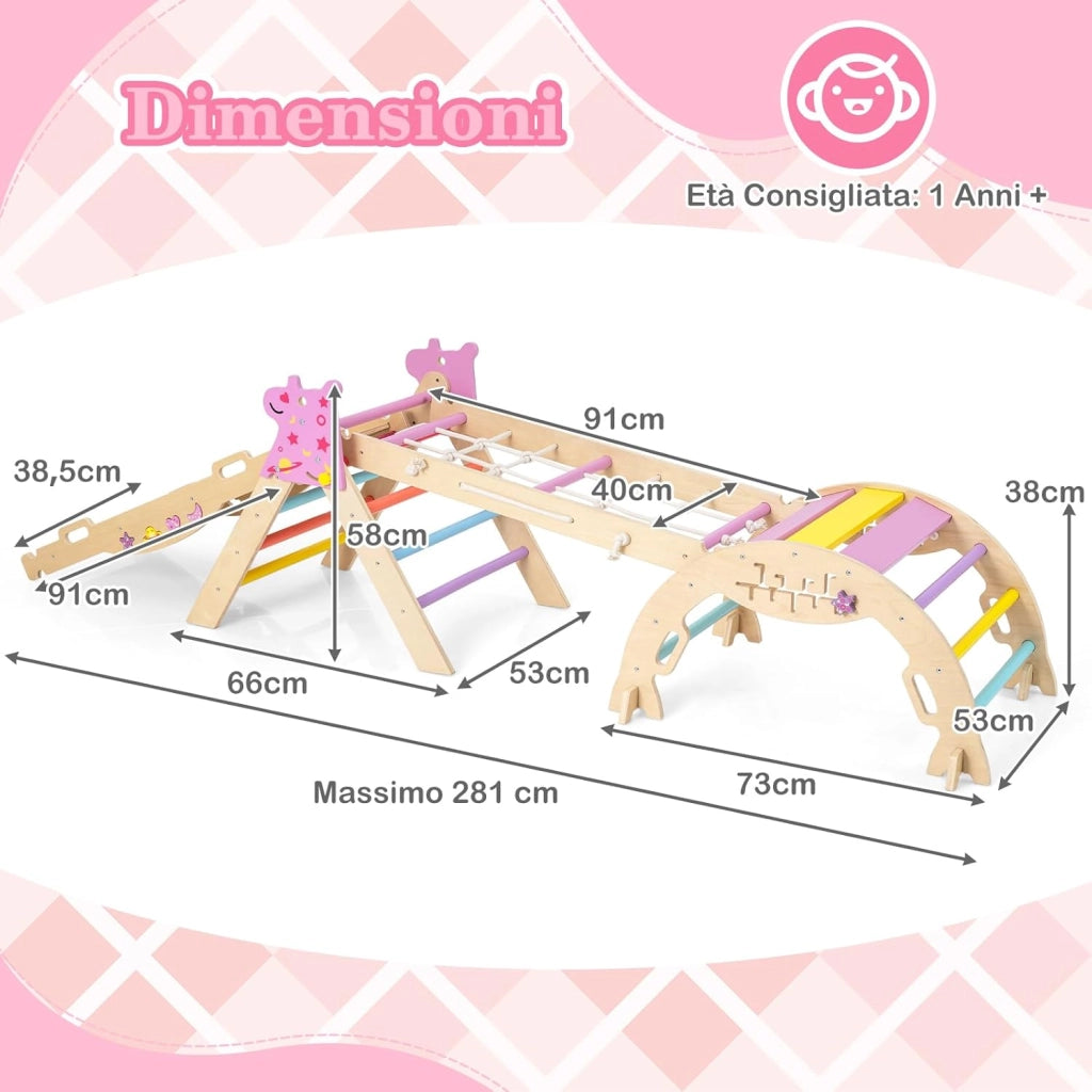 8 in 1 Set da Arrampicata per Bambini, Giocattoli da Arrampicata Pieghevoli con Triangolo Arco e Rampa, Giochi Montessori per Bambini 1 Anni + (Unicorno 4 pezzi, Macaron)