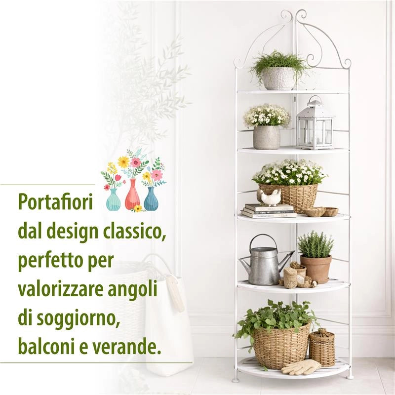 SCAFFALE ARIANNE CON 5 PIANI AD ANGOLI BIANCO ANTICO 50 X 35 X H175 CM