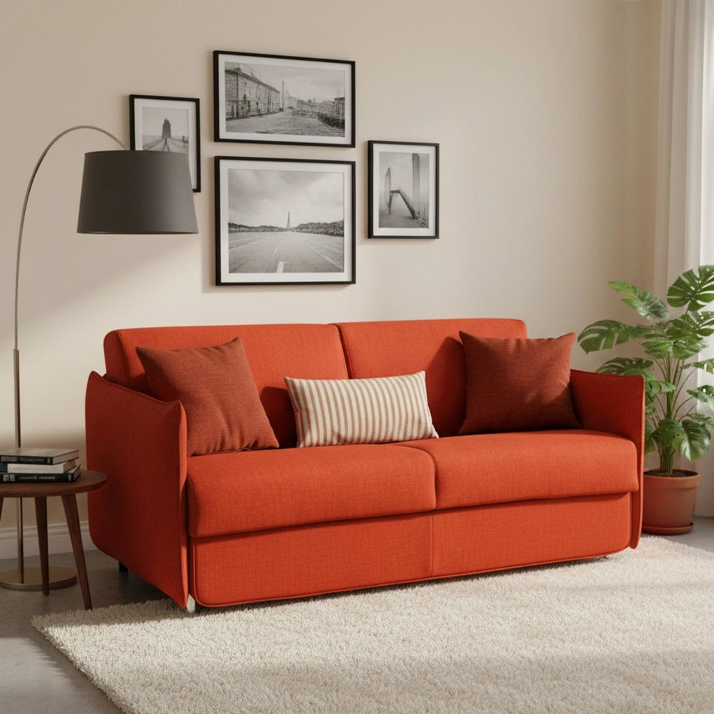 Gravere, Divano Letto 3 Posti Sfoderabile Made in Italy, 200x95 cm Arancione