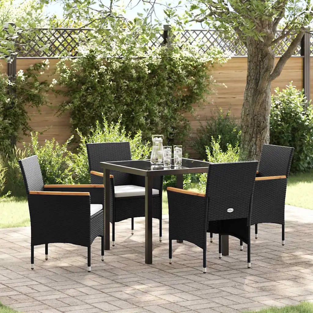 Set da Pranzo per Giardino con cuscino 5 pcs Nero polyrattan