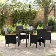 Set da Pranzo per Giardino con cuscino 5 pcs Nero polyrattan
