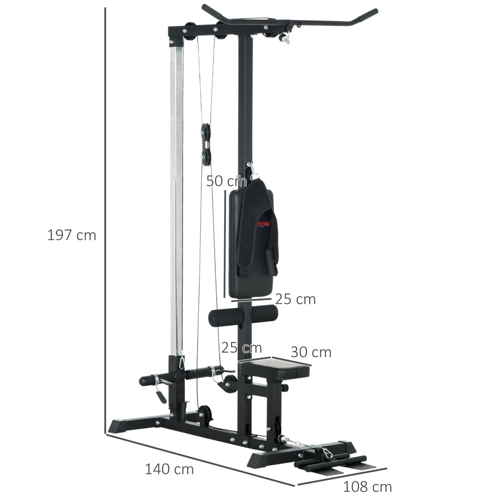 Stazione Fitness Multifunzione con Lat Machine 140x108x197 cm in Acciaio e PU Nero