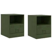 Set di 2 Comodini | Armadio da Notte | Mobiletto da notte Verde Oliva 34,5x39x44 cm in Acciaio
