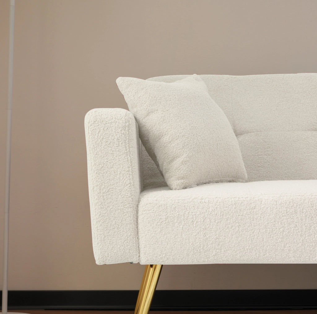 Divano letto 175x64x72 cm con schienale regolabile e tasche laterali in sherpa bianco